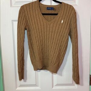Ralph Lauren Tan V-Neck Cable Knit Sweater